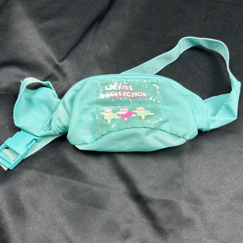 Vintage Jacmel Kids Collection Teal Nylon Fanny Pack Dancing Kittens Waist Bag